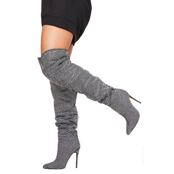 boots bling rhinestone party club women thin high heel pointed toe autumn winter silver genuine leather women's shoes, Black
boots bling rhinestone party club women thin high heel pointed toe autumn winter silver genuine leather women's shoes, Black