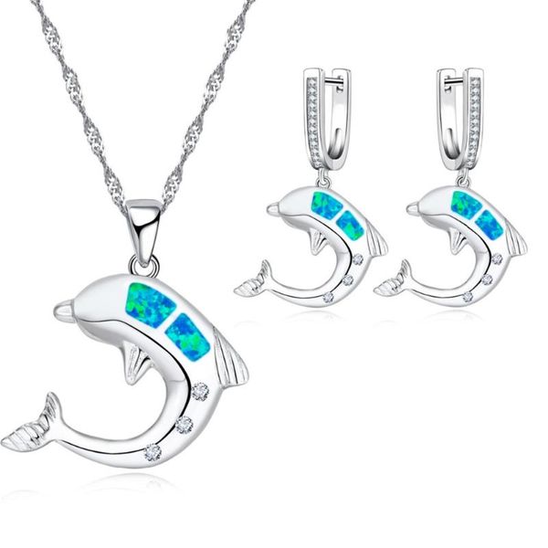 earrings & necklace fashion cute dolphin accessories set for women imitation blue fire opal pendant wedding jewelry, Silver
earrings & necklace fashion cute dolphin accessories set for women imitation blue fire opal pendant wedding jewelry, Silver
