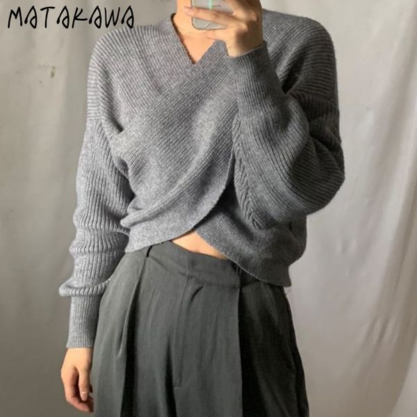 matakawa korea chic autumn/winter v-neck women's sweater crossover design wild pullover short knit sweaters women 210513, White;black
matakawa korea chic autumn/winter v-neck women's sweater crossover design wild pullover short knit sweaters women 210513, White;black