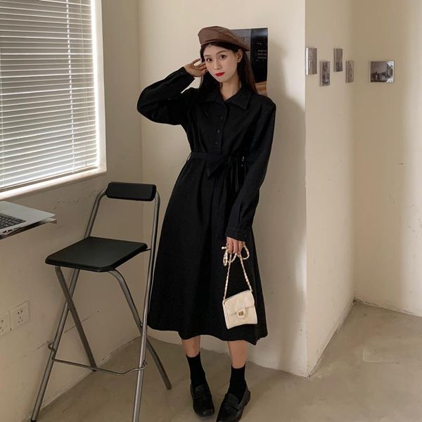 casual dresses retro mid-length waist slimming collar long-sleeved lace-up black dress with fashionable temperament, Black;gray
casual dresses retro mid-length waist slimming collar long-sleeved lace-up black dress with fashionable temperament, Black;gray