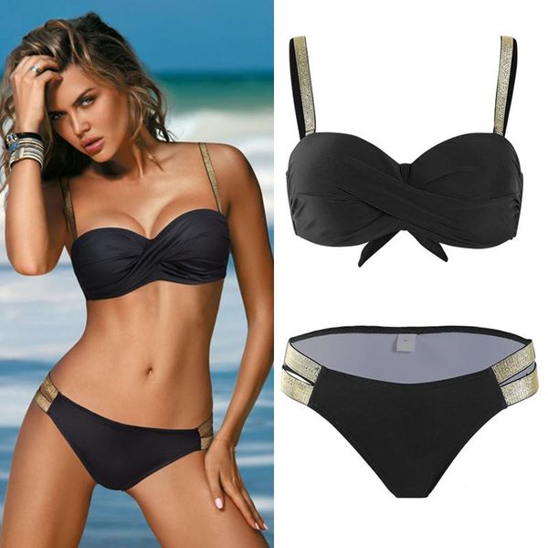 women's swimwear two pieces swimsuit female bathing suit push up bikini set beachwear 2021 solid color women bandeau biquini, White;black
women's swimwear two pieces swimsuit female bathing suit push up bikini set beachwear 2021 solid color women bandeau biquini, White;black