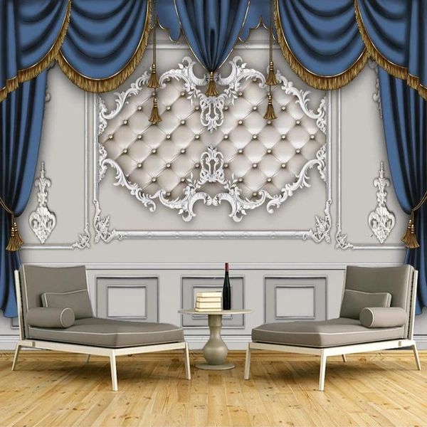 custom european style blue curtain 3d non-woven leather mural self adhesive wallpaper living room bedroom tv background decor wallpapers 
custom european style blue curtain 3d non-woven leather mural self adhesive wallpaper living room bedroom tv background decor wallpapers