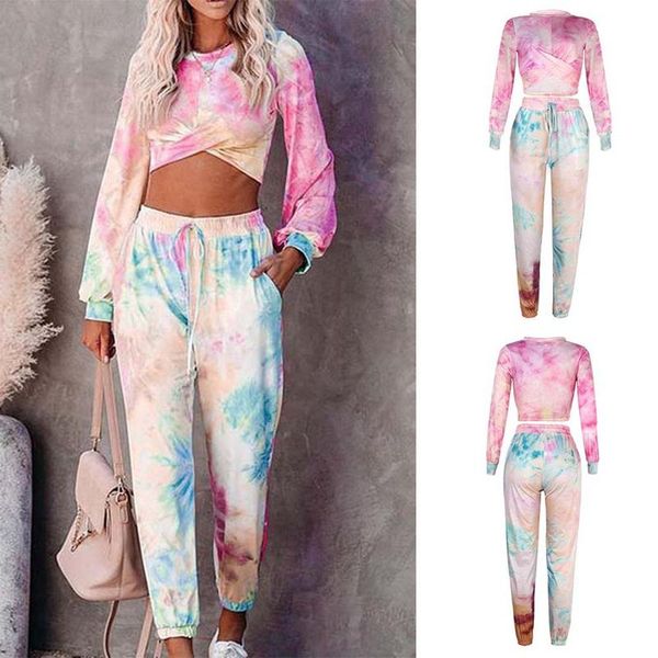 women's casual round neck tie-dye printing long-sleeved trousers suit color tracksuits, Gray
women's casual round neck tie-dye printing long-sleeved trousers suit color tracksuits, Gray