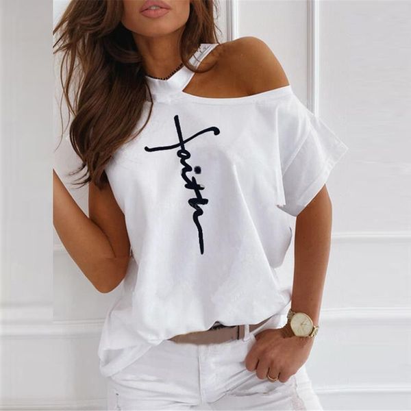 women's t-shirt casual short-sleeved off-the-shoulder pullover summer women solid color fashion printed plus size, White
women's t-shirt casual short-sleeved off-the-shoulder pullover summer women solid color fashion printed plus size, White