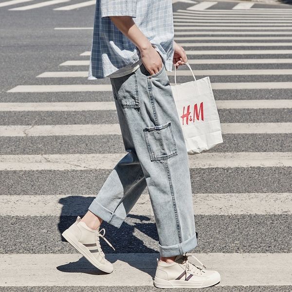fashion denim pants straight tube loose trend casual jeans brand men's, Blue 
fashion denim pants straight tube loose trend casual jeans brand men's, Blue