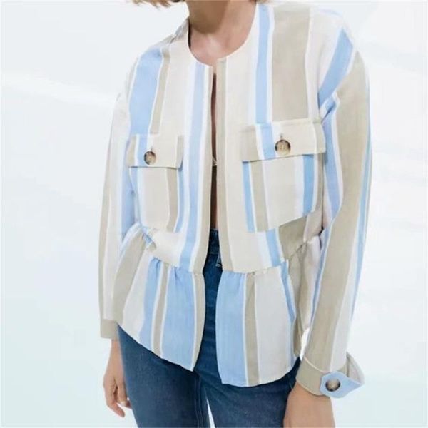 women's jackets zxqj women 2021 fashion striped linen open jacket coat vintage long sleeve patch pockets female outerwear chic, Black;brown
women's jackets zxqj women 2021 fashion striped linen open jacket coat vintage long sleeve patch pockets female outerwear chic, Black;brown
