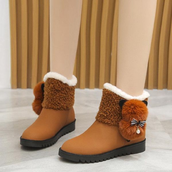 boots qws 2021 winter women plus velvet waterproof snow female keep warm platform ankle booties shoes, Black