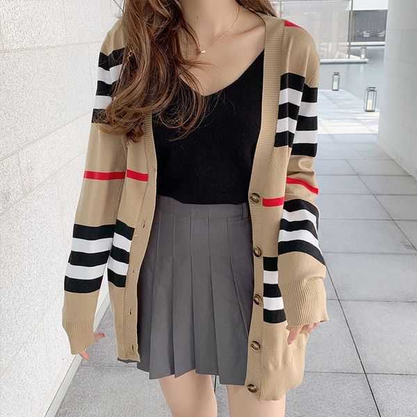 women's sweaters camisola solta outono clássico listra colorblock decote em v longo cardigan de malha camisola coringa riua, White;black
women's sweaters camisola solta outono clássico listra colorblock decote em v longo cardigan de malha camisola coringa riua, White;black