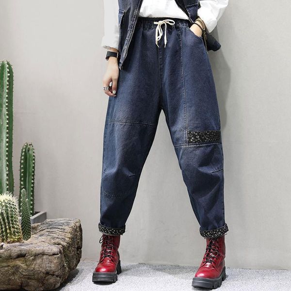 women's jeans 2021 arts style spring autumn women elastic waist loose vintage patchwork cotton denim harem pants plus size v601, Blue
women's jeans 2021 arts style spring autumn women elastic waist loose vintage patchwork cotton denim harem pants plus size v601, Blue