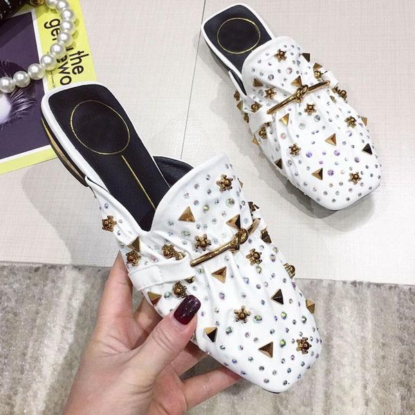 slippers brand designer women ladies mules elegant square toe flat crystal rivet slip on dress slides shoes, Black
slippers brand designer women ladies mules elegant square toe flat crystal rivet slip on dress slides shoes, Black