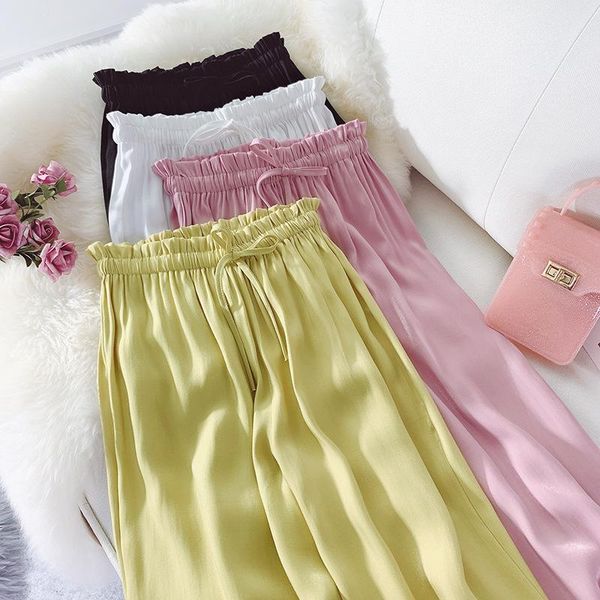women's pants & capris 2021 summer arrival golden satin drop sense wide leg women straight high-waist tie, Black;white
women's pants & capris 2021 summer arrival golden satin drop sense wide leg women straight high-waist tie, Black;white
