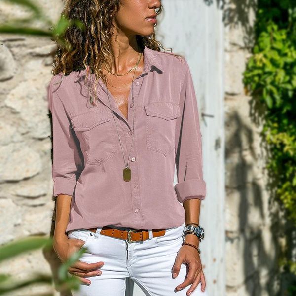 women's blouses & shirts blouse women 2021 fashion europe spring autumn shirt turn down collar long sleeve pocket vestidos drop, White
women's blouses & shirts blouse women 2021 fashion europe spring autumn shirt turn down collar long sleeve pocket vestidos drop, White