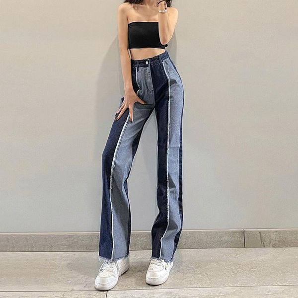 women's pants & capris 2021 style autumn loose street fashion high waist contrast color casual denim wide leg, Black;white 
women's pants & capris 2021 style autumn loose street fashion high waist contrast color casual denim wide leg, Black;white