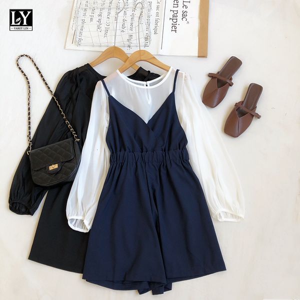 shorts autumn women chiffon spaghetti strap jumpsuits long sleeve o neck elastic waist ladies wide leg playsuits, White;black
shorts autumn women chiffon spaghetti strap jumpsuits long sleeve o neck elastic waist ladies wide leg playsuits, White;black