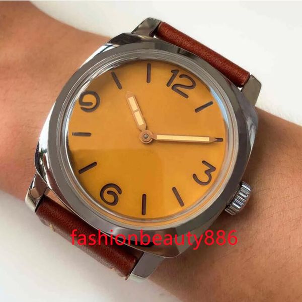 47mm men's mechanical watch 316l stainless steel polished case 17 jewelry manual movement luminous hand real leather, Slivery;brown
47mm men's mechanical watch 316l stainless steel polished case 17 jewelry manual movement luminous hand real leather, Slivery;brown