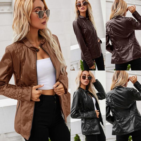 women's jackets autumn jacket women solid color coat pu leather fashion short zipper-front thin female outwear 2021, Black;brown
women's jackets autumn jacket women solid color coat pu leather fashion short zipper-front thin female outwear 2021, Black;brown