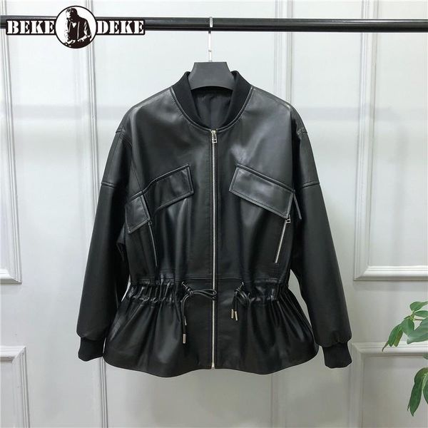 women's leather & faux sweet 100% genuine loose fit jacket female streetwear zipper sheepskin outerwear 2021 autumn office lady short c, Black
women's leather & faux sweet 100% genuine loose fit jacket female streetwear zipper sheepskin outerwear 2021 autumn office lady short c, Black
