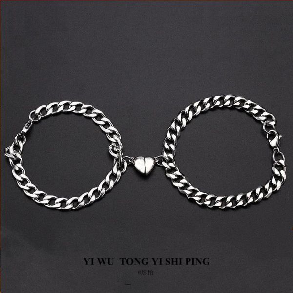 link, chain 2pcs/pair stainless steel couple bracelets magnetism heart charm fashion cuba jewelry gift for women men 2021, Black
link, chain 2pcs/pair stainless steel couple bracelets magnetism heart charm fashion cuba jewelry gift for women men 2021, Black