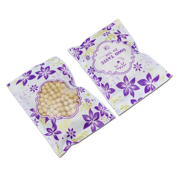 gift wrap 100pcs plastic packaging bag self seal zipper food snack cookies storage pouch with clear window purple flower printed bags
gift wrap 100pcs plastic packaging bag self seal zipper food snack cookies storage pouch with clear window purple flower printed bags