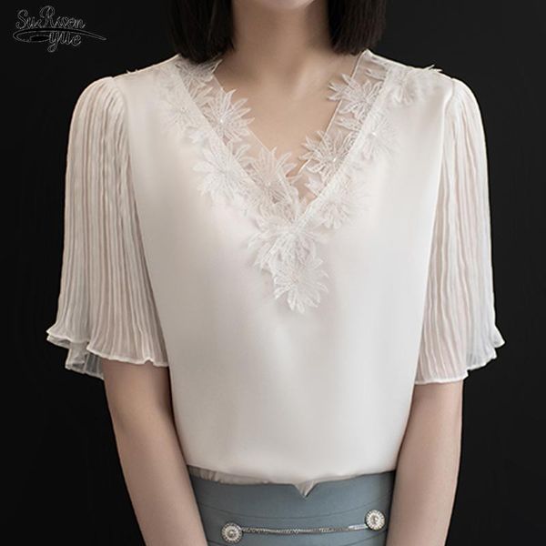 women's blouses & shirts summer gentle temperament lady fashion v-neck lace female chiffon shirt short-sleeved women chemisier femme 15, White
women's blouses & shirts summer gentle temperament lady fashion v-neck lace female chiffon shirt short-sleeved women chemisier femme 15, White
