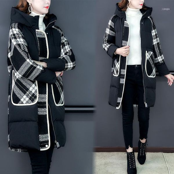 women's down & parkas woolen plaid jacket hooded women long section coat 2021 winter fashion thick big size m-4xl1, Black
women's down & parkas woolen plaid jacket hooded women long section coat 2021 winter fashion thick big size m-4xl1, Black