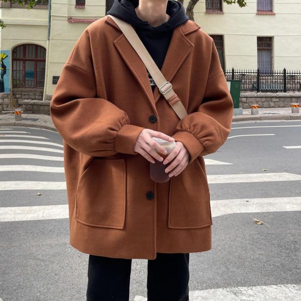 men's wool & blends winter thick woolen coat men warm fashion multi-color mid-length korean loose oversized overcoat, Black
men's wool & blends winter thick woolen coat men warm fashion multi-color mid-length korean loose oversized overcoat, Black