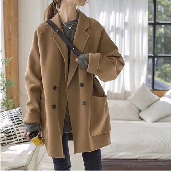 women's wool & blends double-sided cashmere jacket new spring autumn korean loose double breasted en coat female outerwear rajn, Black
women's wool & blends double-sided cashmere jacket new spring autumn korean loose double breasted en coat female outerwear rajn, Black