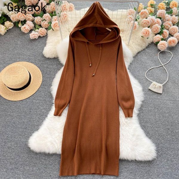 casual dresses gagaok women knitted dress 2021 spring autumn hooded draw string a-line solid full midi loose simple vestidos, Black;gray
casual dresses gagaok women knitted dress 2021 spring autumn hooded draw string a-line solid full midi loose simple vestidos, Black;gray