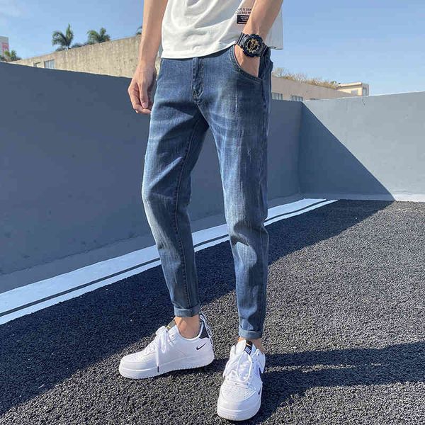 spring 2021 and summer hole pants men's jeans cropped casual slim feet korean, Blue
spring 2021 and summer hole pants men's jeans cropped casual slim feet korean, Blue
