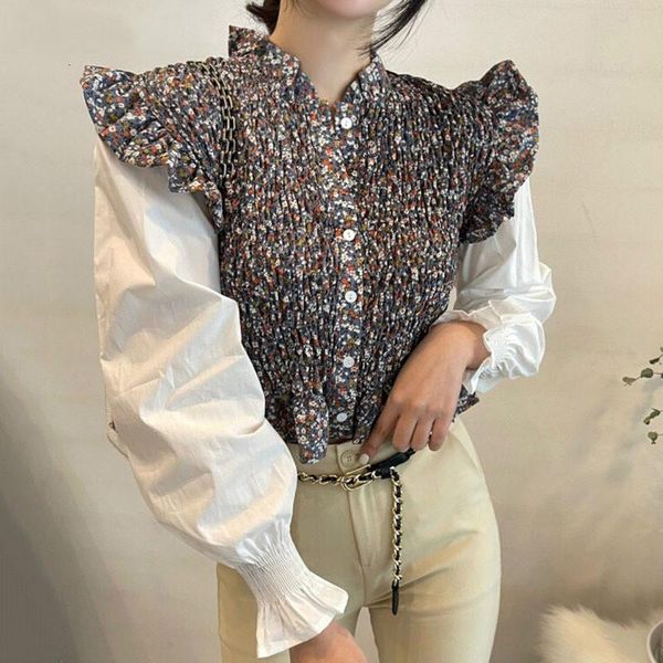 women's blouses & shirts vintage print slim blouse women stand collar wooden ear patchwork draped blusas pullover long sleeve spring sh, White
women's blouses & shirts vintage print slim blouse women stand collar wooden ear patchwork draped blusas pullover long sleeve spring sh, White
