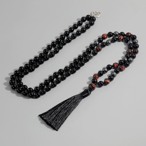 men's 8mm 108 mala hand-knotted long necklace black onyx red tiger eye treatment stone rosary prayer charm beaded tassel jewelry pendan, Silver
men's 8mm 108 mala hand-knotted long necklace black onyx red tiger eye treatment stone rosary prayer charm beaded tassel jewelry pendan, Silver