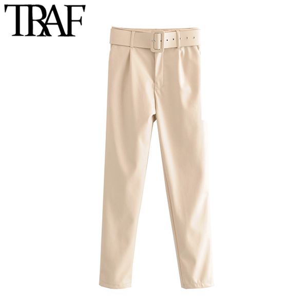 traf women vintage stylish office wear pu faux leather with belt pants fashion high waist zipper fly female trousers pantalones 210415, Black;white
traf women vintage stylish office wear pu faux leather with belt pants fashion high waist zipper fly female trousers pantalones 210415, Black;white