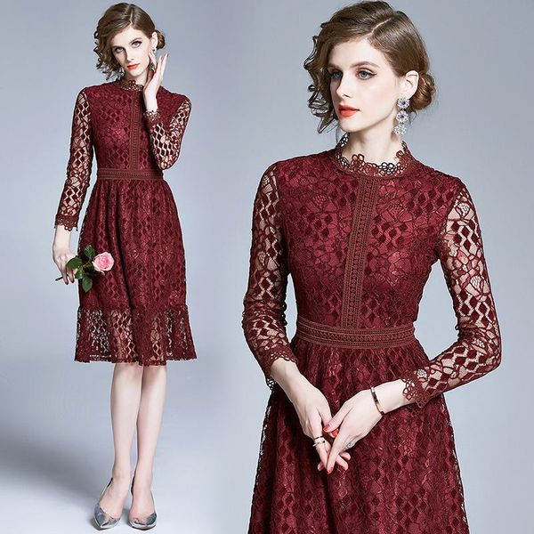 women spring & autumn elegant lace dress festa vintage trumpet party robe femme designer wine vestidos casual dresses, Black;gray
women spring & autumn elegant lace dress festa vintage trumpet party robe femme designer wine vestidos casual dresses, Black;gray