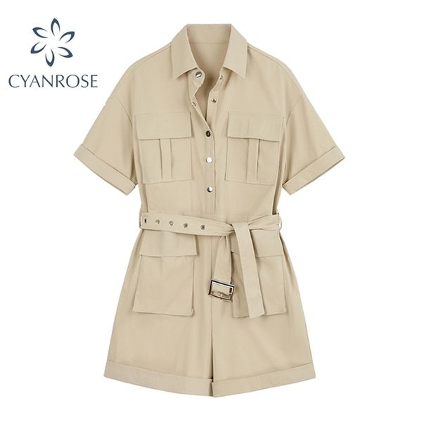 summer streetwear short sleeve jumpsuit women safari style solid with belt playsuits lady casual buttons cargo overalls 210515, Black;white
summer streetwear short sleeve jumpsuit women safari style solid with belt playsuits lady casual buttons cargo overalls 210515, Black;white