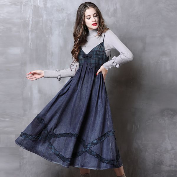 johnature spring patchwork plaid loose retro denim dress simple comfortable v-neck solid color women suspender dresses 210521, Black;gray
johnature spring patchwork plaid loose retro denim dress simple comfortable v-neck solid color women suspender dresses 210521, Black;gray