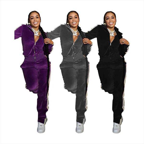 white striped spliced velvet womens tracksuits tracksuit sport suit turn down collar long sleeve jacket and straight pant two piece, Gray
white striped spliced velvet womens tracksuits tracksuit sport suit turn down collar long sleeve jacket and straight pant two piece, Gray