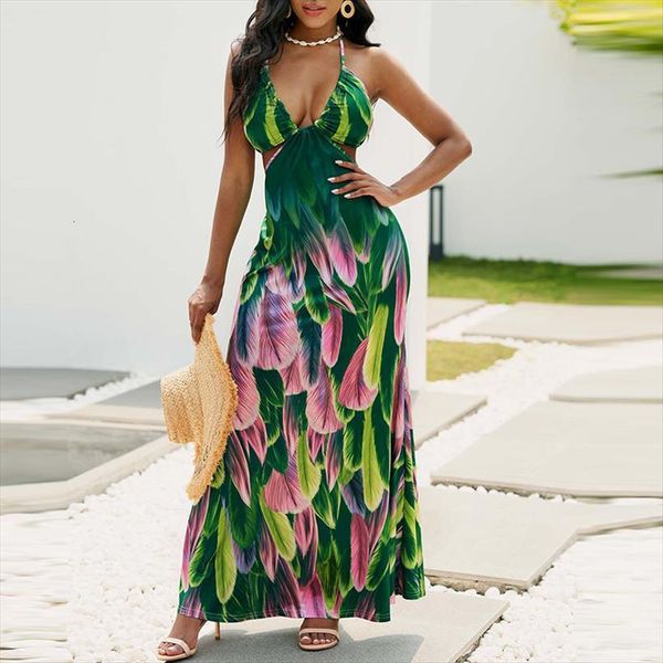 fashionable sleeveless halter neck womens dresses tie feather print lingerie hollow beach bohemian party maxi, Black;gray
fashionable sleeveless halter neck womens dresses tie feather print lingerie hollow beach bohemian party maxi, Black;gray