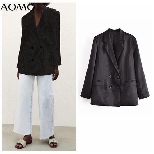 women's suits & blazers aomo women 2021 fashion black satin blazer coat vintage double breasted long sleeve female outerwear chic qn16, White;black
women's suits & blazers aomo women 2021 fashion black satin blazer coat vintage double breasted long sleeve female outerwear chic qn16, White;black