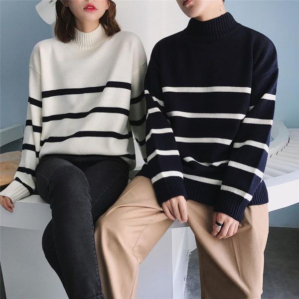 men's sweaters striped sweater fashion casual pullover male clothes loose long-sleeved autumn winter half high collar coat, White;black
men's sweaters striped sweater fashion casual pullover male clothes loose long-sleeved autumn winter half high collar coat, White;black