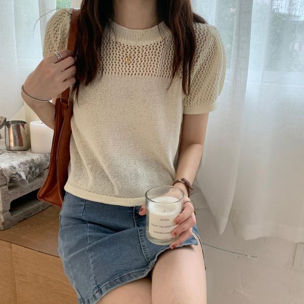 women's blouses & shirts summer 2021 blouse for women knitted short sleeve korean linen retro hollow knitwear lady clothing blusas 155, White
women's blouses & shirts summer 2021 blouse for women knitted short sleeve korean linen retro hollow knitwear lady clothing blusas 155, White