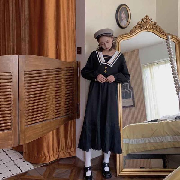 japanese harajuku autumn women midi dress sailor collar gothic loose vestido long sleeve vintage pleated student dresses casual, Black;gray
japanese harajuku autumn women midi dress sailor collar gothic loose vestido long sleeve vintage pleated student dresses casual, Black;gray