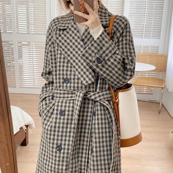 wool coat for women korean chic autumn and winter french plaid double breasted bandage trenck long woolen outweat female women's trench, Tan;black
wool coat for women korean chic autumn and winter french plaid double breasted bandage trenck long woolen outweat female women's trench, Tan;black