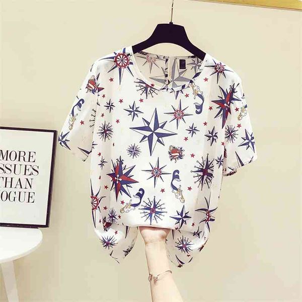 women's t-shirt fashion mermaid stars print short sleeve chiffon t shirt woman baggy -3xl large plus size summer clothes for, White
women's t-shirt fashion mermaid stars print short sleeve chiffon t shirt woman baggy -3xl large plus size summer clothes for, White