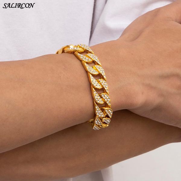 punk charm crystal cuban link chain men bracelet on hand vintage simple chunky toggle clasp couple fashion jewelry link,, Black 
punk charm crystal cuban link chain men bracelet on hand vintage simple chunky toggle clasp couple fashion jewelry link,, Black