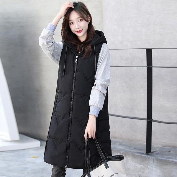 women's vests 2021 autumn winter women sleeveless vest casual solid long cotton padded jacket female hooded warm ladies waistcoat, Black;white
women's vests 2021 autumn winter women sleeveless vest casual solid long cotton padded jacket female hooded warm ladies waistcoat, Black;white