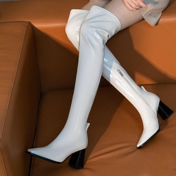 boots ladies patent leather stretch over the knee spring autumn square toe rider winter warm high heel women shoes, Black
boots ladies patent leather stretch over the knee spring autumn square toe rider winter warm high heel women shoes, Black