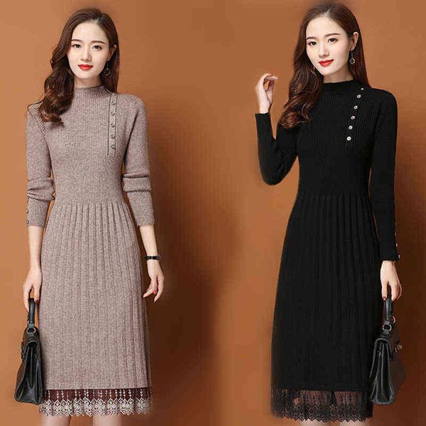lace hem buttons women autumn winter sweater knitted a line dresses ribbed slim elastic long sleeve lady bodycon midi dresses g1214, Black;gray
lace hem buttons women autumn winter sweater knitted a line dresses ribbed slim elastic long sleeve lady bodycon midi dresses g1214, Black;gray