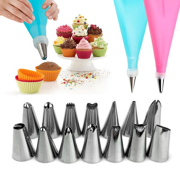 baking & pastry tools 16 pcs/set stainless steel reusable cake nozzles silicone icing piping cream bag kitchen diy decorating tips
baking & pastry tools 16 pcs/set stainless steel reusable cake nozzles silicone icing piping cream bag kitchen diy decorating tips