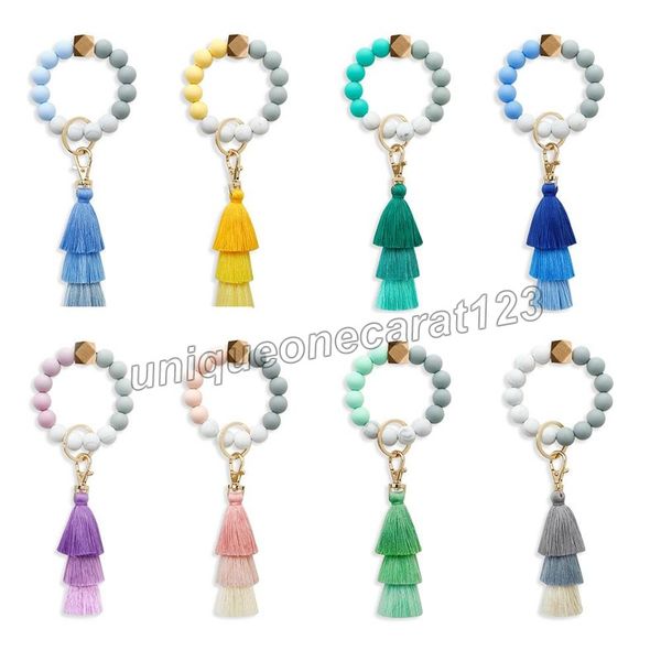 silicone beads bracelet 3 layers fringe cotton tassel wrist key chain daily gift bangle ring bag accessory, Slivery;golden
silicone beads bracelet 3 layers fringe cotton tassel wrist key chain daily gift bangle ring bag accessory, Slivery;golden