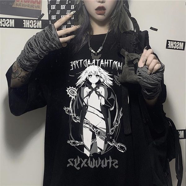 women t-shirts anime cartoon print short sleeve black streetwear drop oversize dark punk gothic loose y2k clothes women's t-shirt, White
women t-shirts anime cartoon print short sleeve black streetwear drop oversize dark punk gothic loose y2k clothes women's t-shirt, White